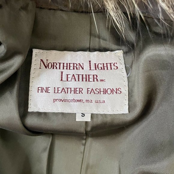 Northern Lights Bloomingdale's Fox Fur Collar Tooled Leather Jacket Small - Picture 9 of 10